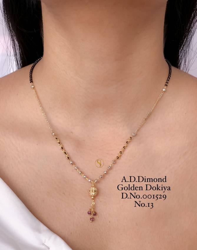 Designer Daily Wear AD Dimond Golden Dokiya 2 Mangalsutra Wholesale Price In Surat
